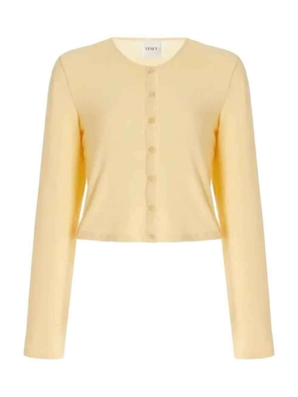 LESET Lauren Cropped Cardigan Pale Yellow Button Down Long Sleeve Small
